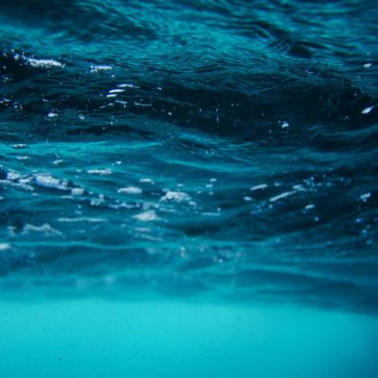 Serene Underwater View Of Sea Surface With Vibrant Turquoise And Blue Waves.