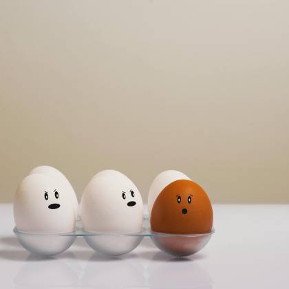 A Creative Depiction Of Eggs With Facial Expressions In A Tray, Symbolizing Diversity.