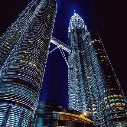 Stunning Nighttime View Of The Illuminated Petronas Towers In Kuala Lumpur, Malaysia.