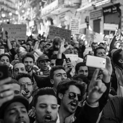 Crowded Algerian Street Protest Captured With Intensity And Detail.