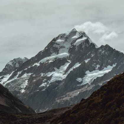 Breathtaking View Of Mount Cook's Snow Capped Summit Surrounded By Dramatic Landscapes In Canterbury, New Zealand.
